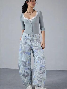 BDG Light Blue Patchwork Wide-Leg Trousers